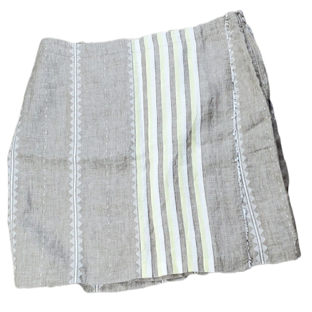 NWT J Jill Brown, Yellow & White Linen Wrap Skirt
